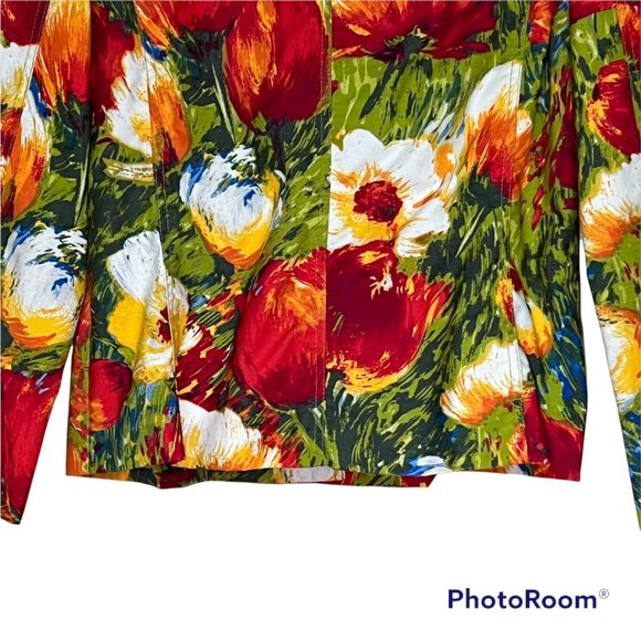CHICO'S Abstract Multi-Color Floral Pattern Fitted Button Blazer Size M - Picture 6 of 10